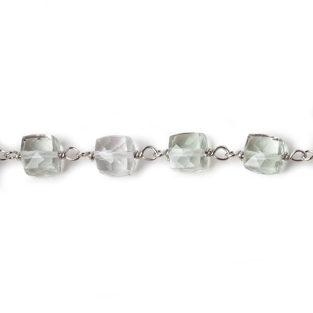 6mm Prasiolite faceted cube .925 Silver Chain by the foot 29 pieces