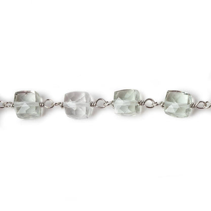 6mm Prasiolite faceted cube .925 Silver Chain by the foot 29 pieces