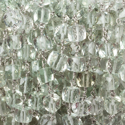 6mm Prasiolite faceted cube .925 Silver Chain by the foot 29 pieces