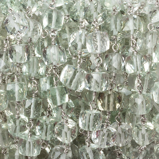 6mm Prasiolite faceted cube .925 Silver Chain by the foot 29 pieces