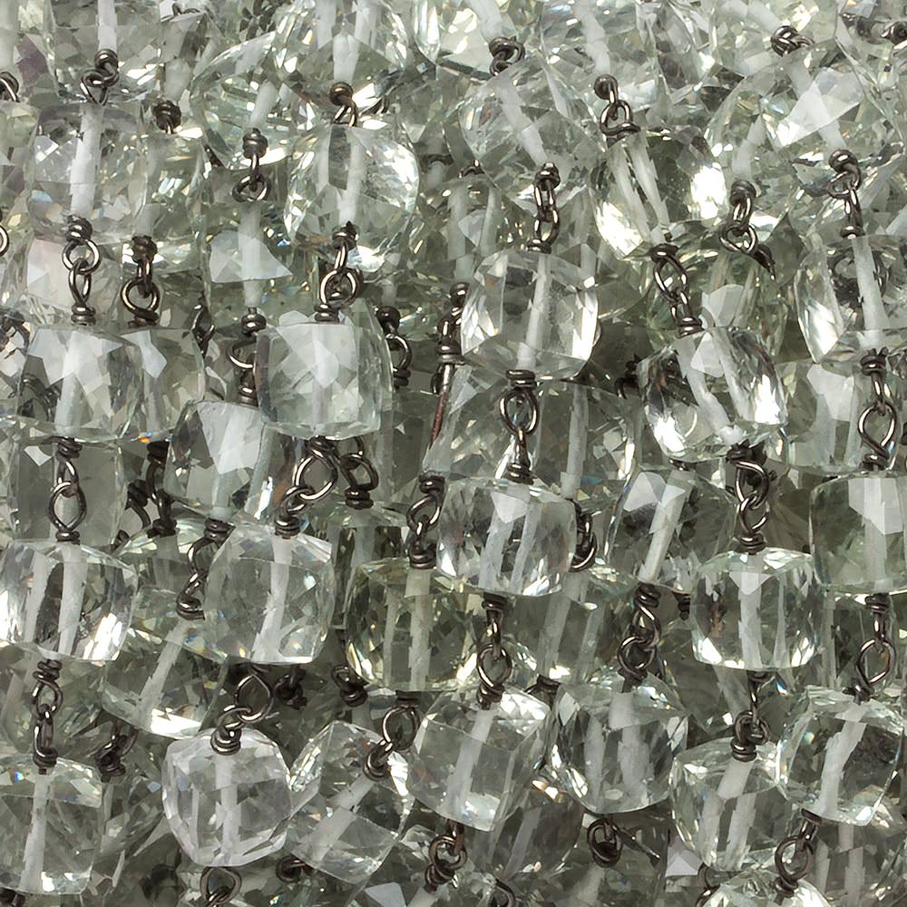 6mm Prasiolite faceted cube Black Gold .925 Silver Chain by the foot 29 pieces