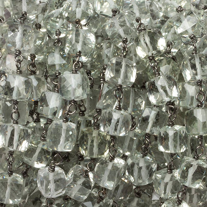 6mm Prasiolite faceted cube Black Gold .925 Silver Chain by the foot 29 pieces