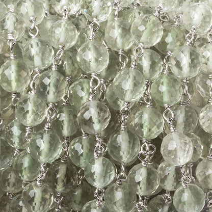 6mm Prasiolite faceted round .925 Silver Chain by the foot 24 pieces