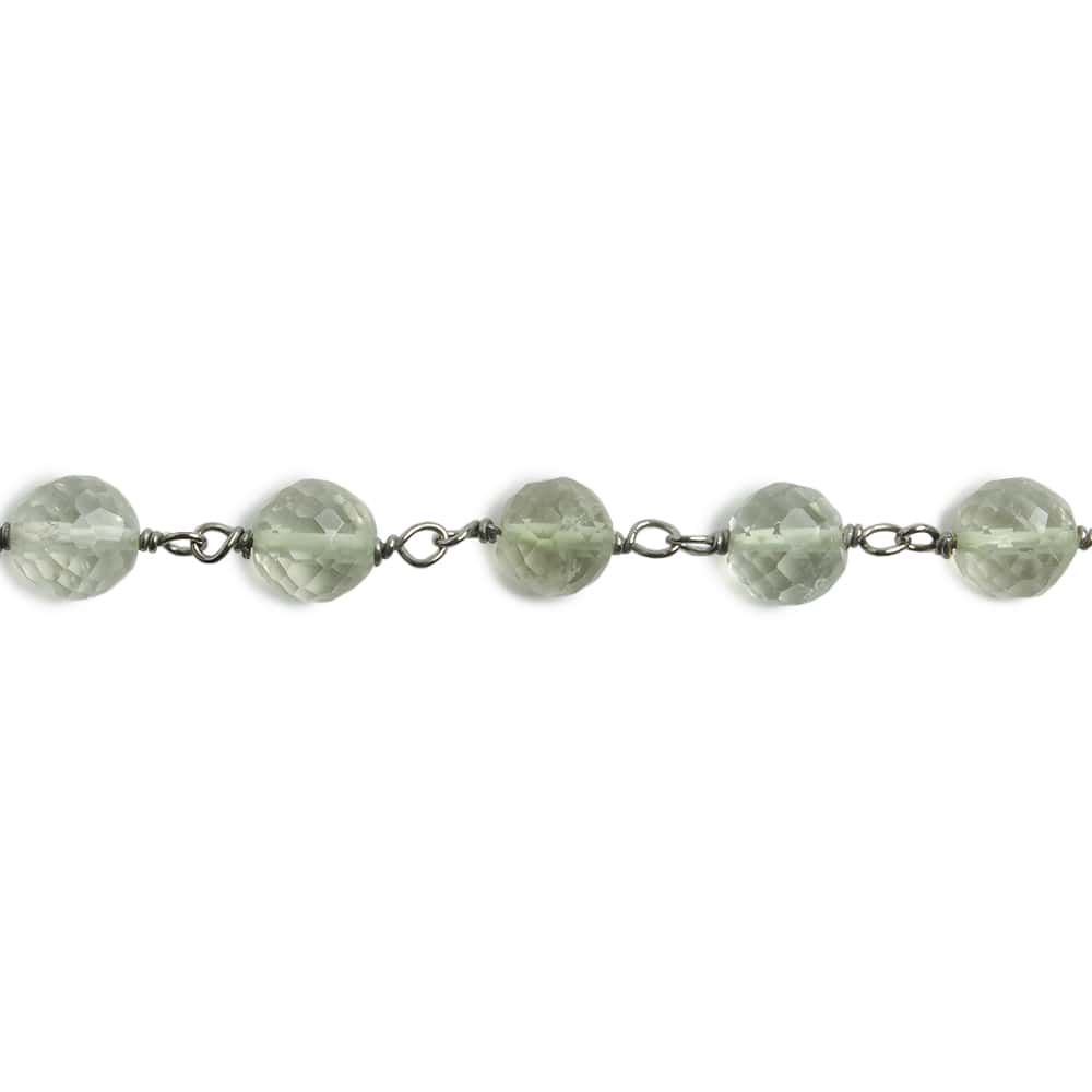 6mm Prasiolite faceted round Black Gold .925 Silver Chain by the foot 24 pieces