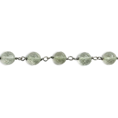 6mm Prasiolite faceted round Black Gold .925 Silver Chain by the foot 24 pieces
