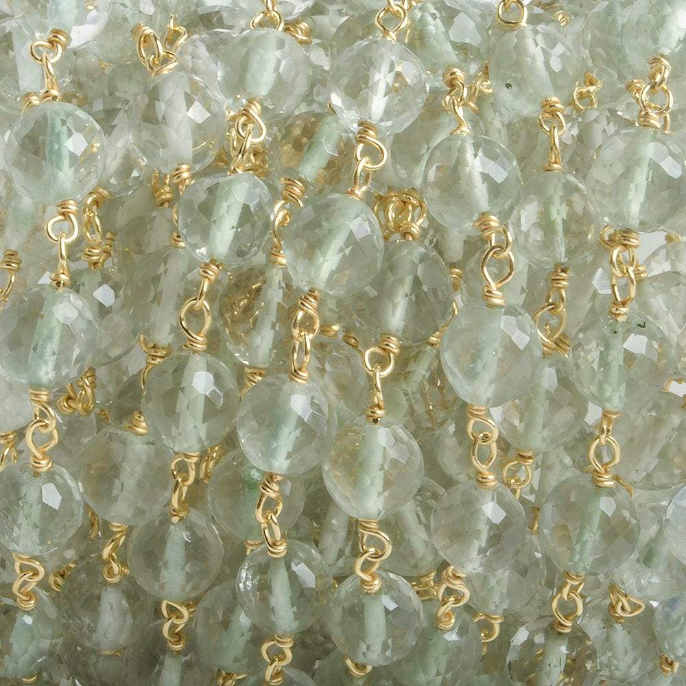 6mm Prasiolite faceted round Vermeil Chain by the foot 24 pieces
