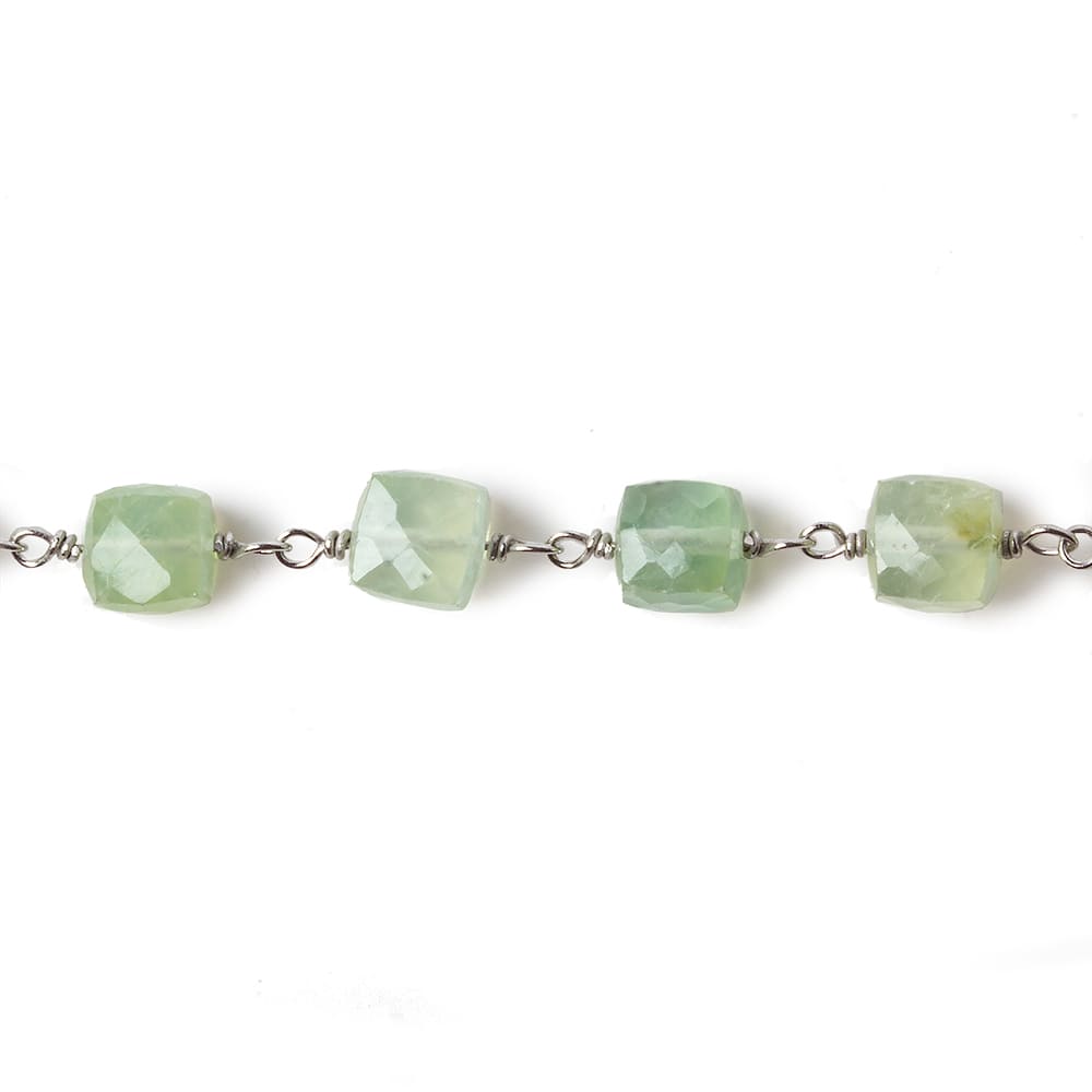 6mm Prehnite faceted cube .925 Silver Chain by the foot 29 pieces