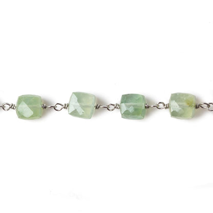 6mm Prehnite faceted cube .925 Silver Chain by the foot 29 pieces