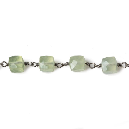 6mm Prehnite faceted cube Black Gold .925 Silver Chain by the foot 29 pieces