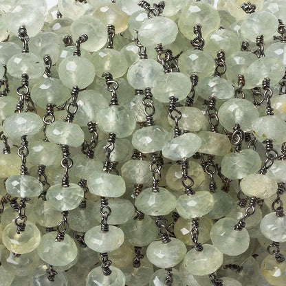 6mm Prehnite faceted rondelle Black Gold Chain by the foot 25 piece