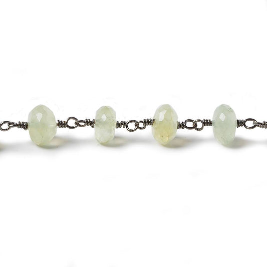 6mm Prehnite faceted rondelle Black Gold Chain by the foot 25 piece