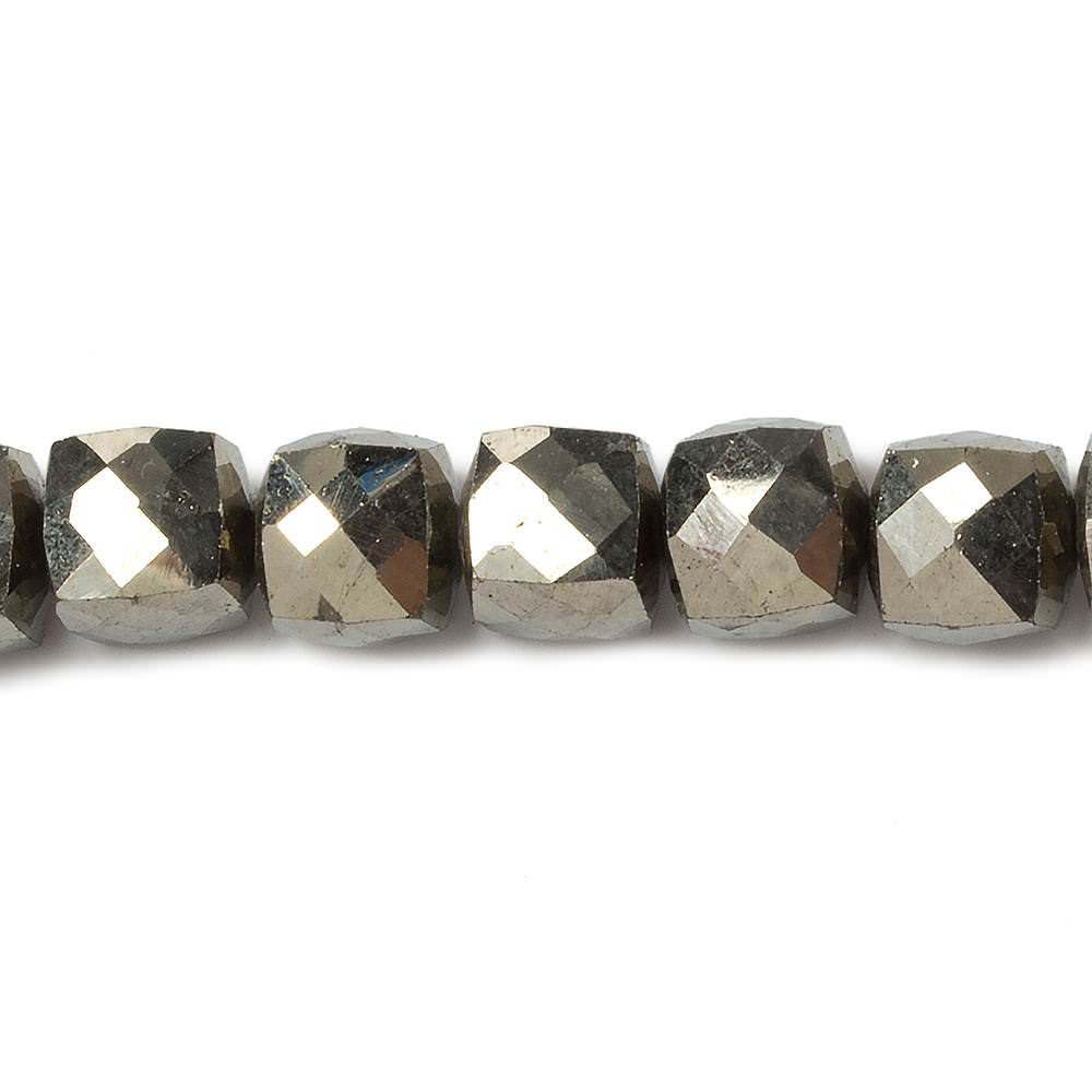 6mm Pyrite faceted cube beads 8 inch 29 pieces