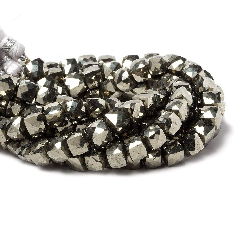 6mm Pyrite faceted cube beads 8 inch 29 pieces