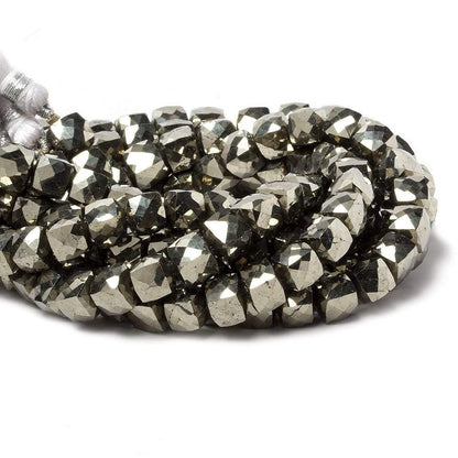 6mm Pyrite faceted cube beads 8 inch 29 pieces