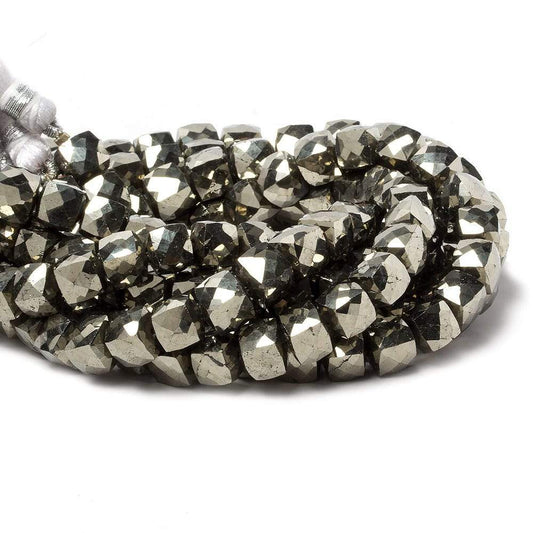 6mm Pyrite faceted cube beads 8 inch 29 pieces