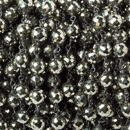 6mm Pyrite faceted round Black Gold .925 Chain by the foot 27 beads