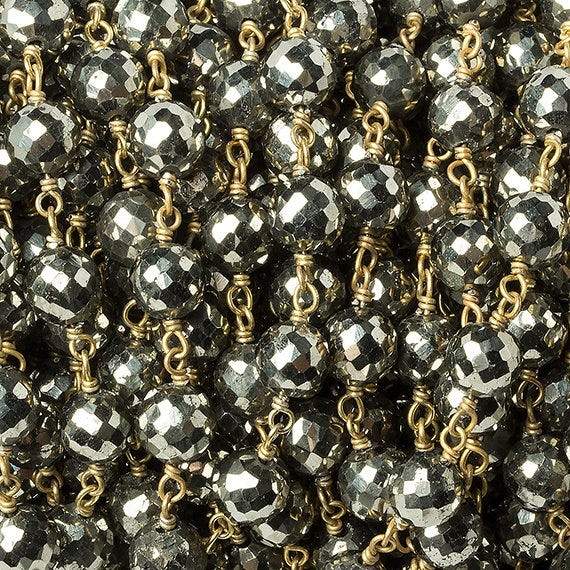 6mm Pyrite faceted round Vermeil Chain by the foot 27 beads