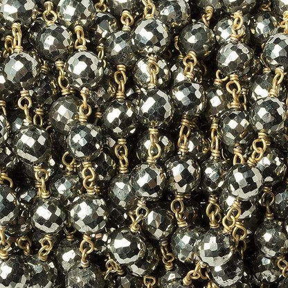 6mm Pyrite faceted round Vermeil Chain by the foot 27 beads