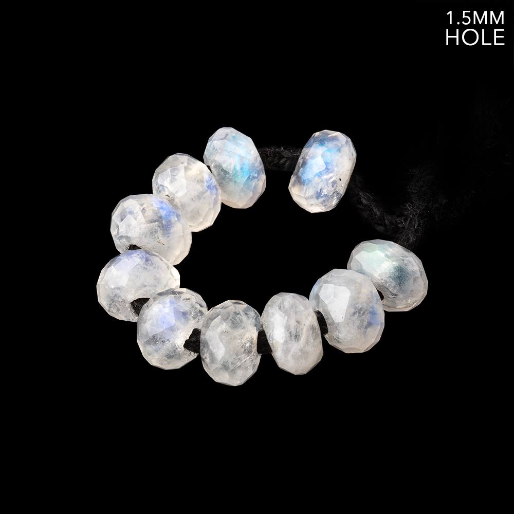 6mm Rainbow Moonstone 1.5mm Large Hole Faceted Rondelle Set of 10 Beads