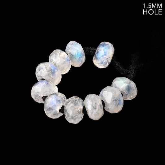 6mm Rainbow Moonstone 1.5mm Large Hole Faceted Rondelle Set of 10 Beads