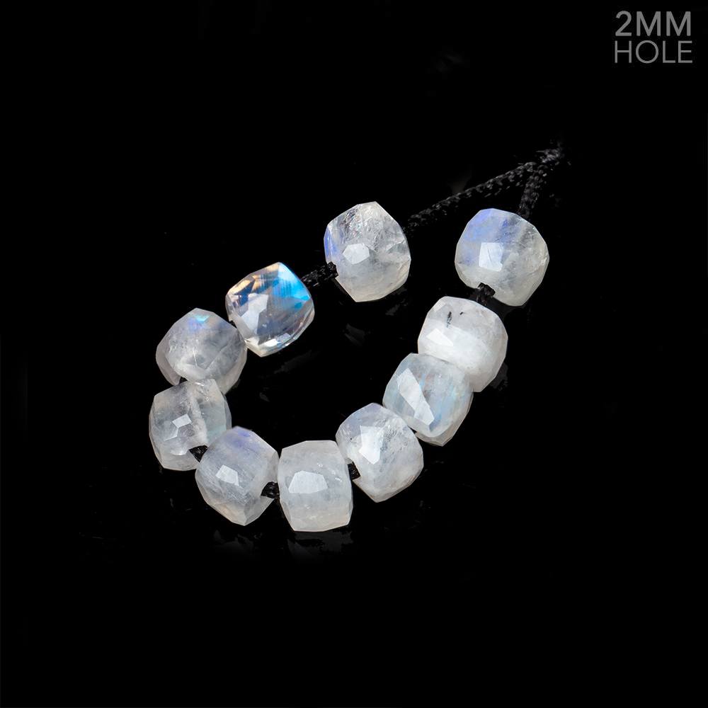 6mm Rainbow Moonstone 2mm Large Hole Faceted Cube Beads Set of 10