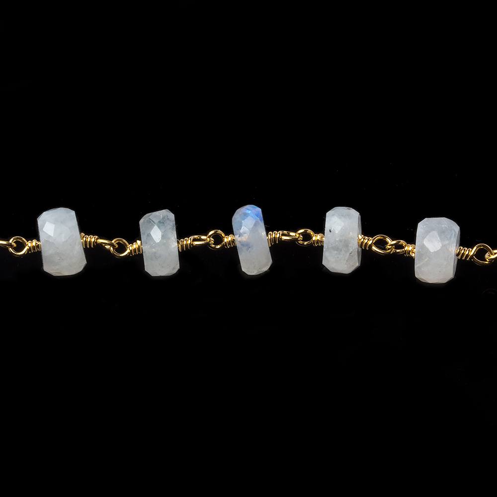 6mm Rainbow Moonstone faceted rondelle Gold Chain by the foot 30 pieces