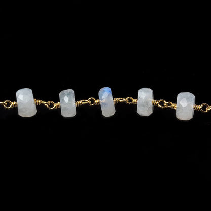 6mm Rainbow Moonstone faceted rondelle Gold Chain by the foot 30 pieces