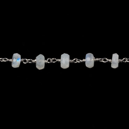 6mm Rainbow Moonstone faceted rondelle Silver Chain by the foot 30 pieces