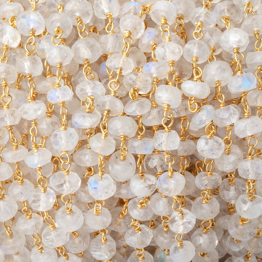 6mm Rainbow Moonstone Faceted Rondelles on Vermeil Chain
