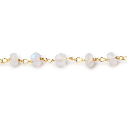 6mm Rainbow Moonstone Faceted Rondelles on Vermeil Chain