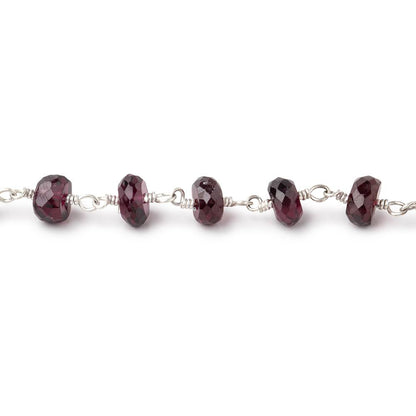 6mm Rhodolite Garnet Faceted Rondelles on .925 Sterling Silver Chain