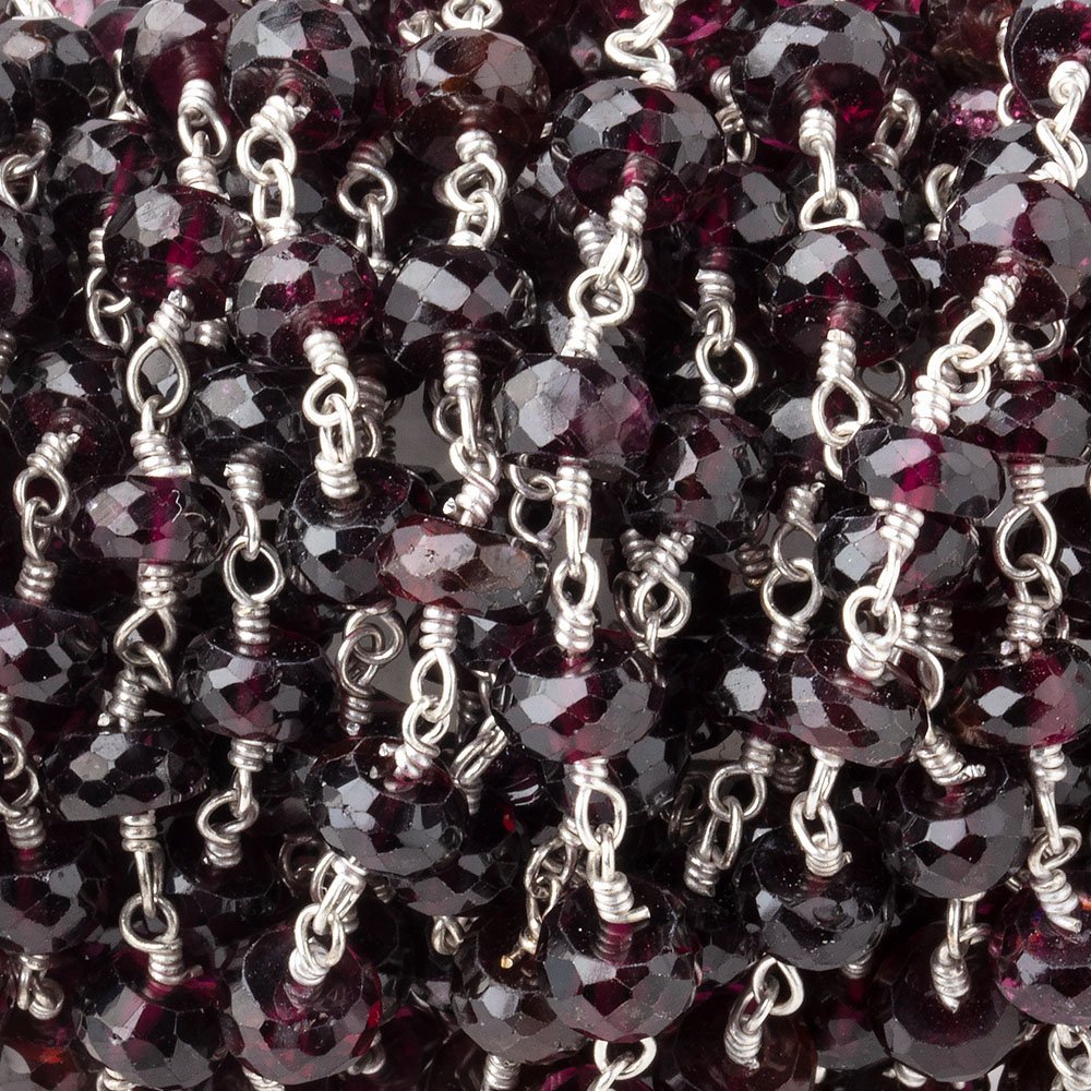 6mm Rhodolite Garnet Faceted Rondelles on .925 Sterling Silver Chain