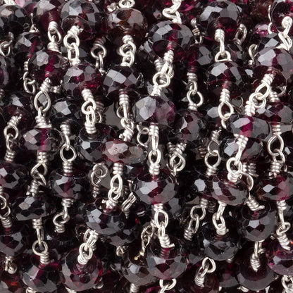 6mm Rhodolite Garnet Faceted Rondelles on .925 Sterling Silver Chain