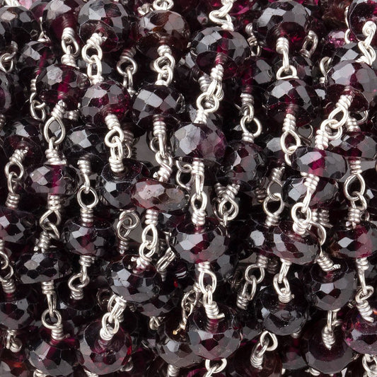 6mm Rhodolite Garnet Faceted Rondelles on .925 Sterling Silver Chain