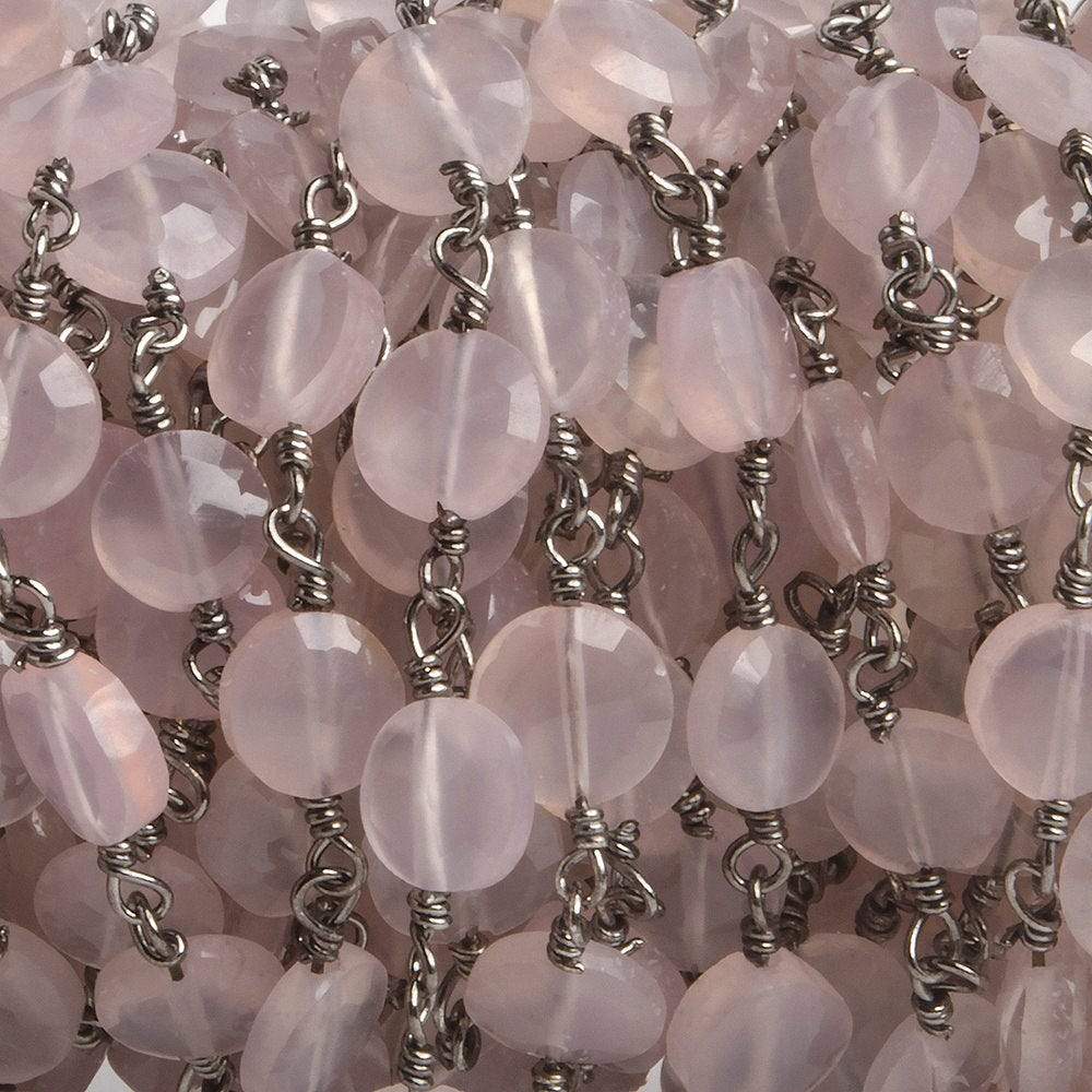 6mm Rose Chalcedony faceted coin Black Gold Chain by the foot 25 pieces