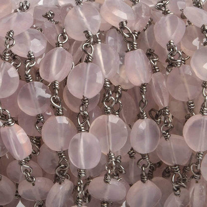 6mm Rose Chalcedony faceted coin Black Gold Chain by the foot 25 pieces