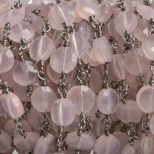 6mm Rose Chalcedony faceted coin Black Gold Chain by the foot 25 pieces