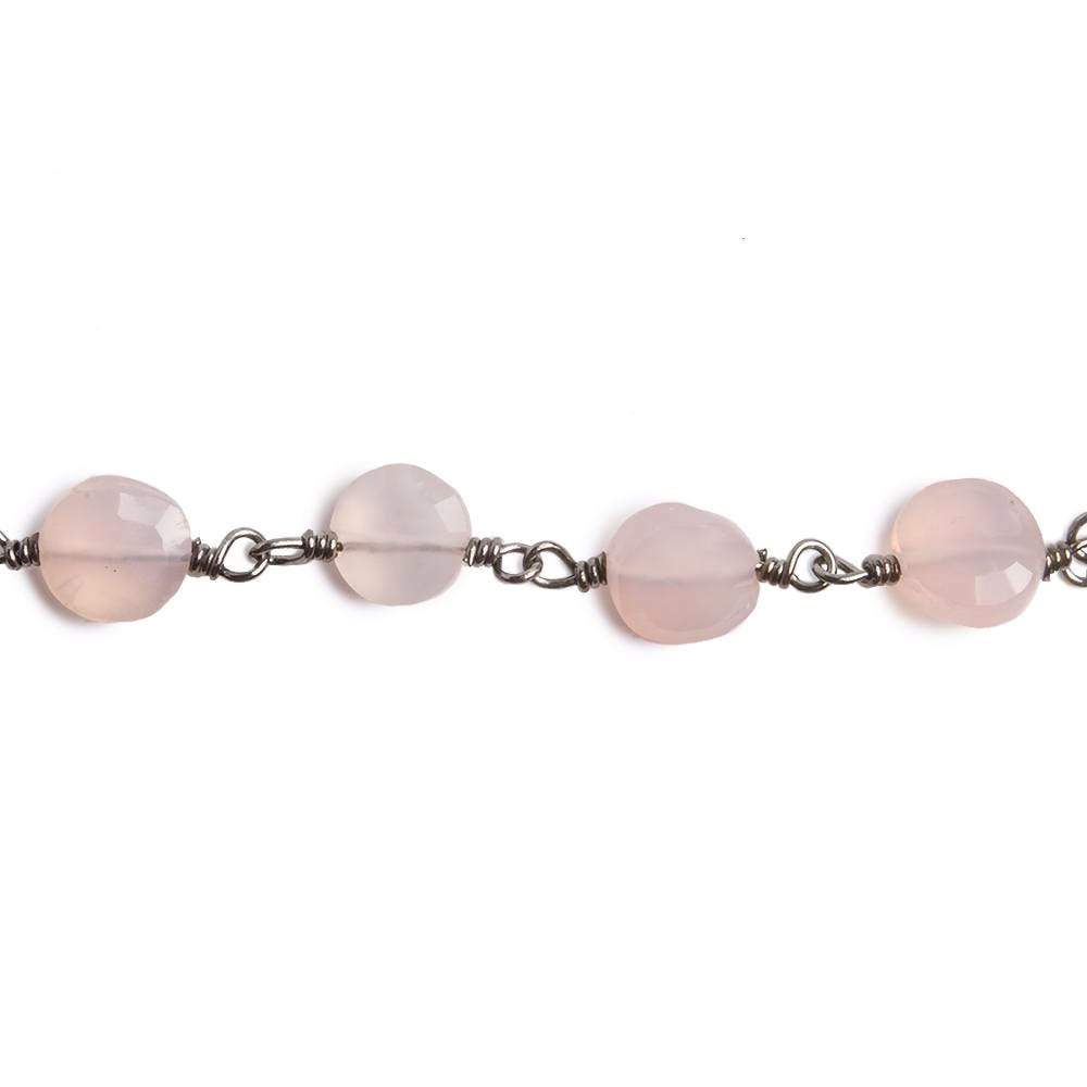 6mm Rose Chalcedony faceted coin Black Gold Chain by the foot 25 pieces