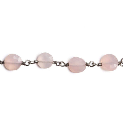 6mm Rose Chalcedony faceted coin Black Gold Chain by the foot 25 pieces