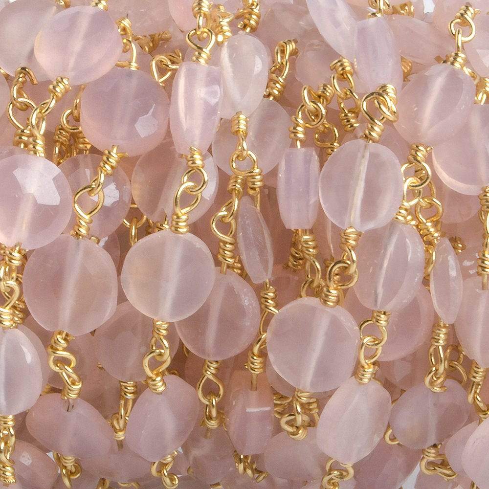 6mm Rose Chalcedony faceted coin Gold plated Chain by the foot 25 pieces