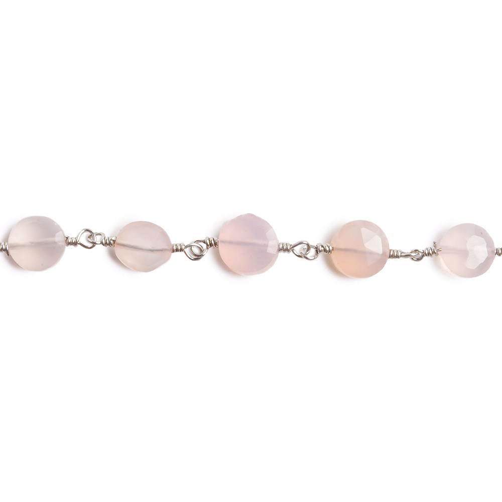 6mm Rose Chalcedony faceted coin Silver plated Chain by the foot 25 pieces