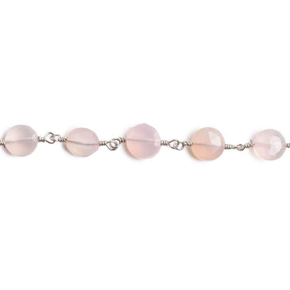 6mm Rose Chalcedony faceted coin Silver plated Chain by the foot 25 pieces