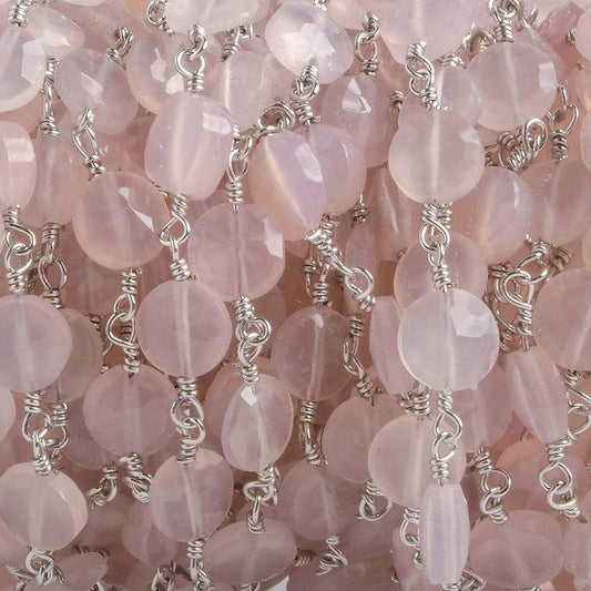 6mm Rose Chalcedony faceted coin Silver plated Chain by the foot 25 pieces
