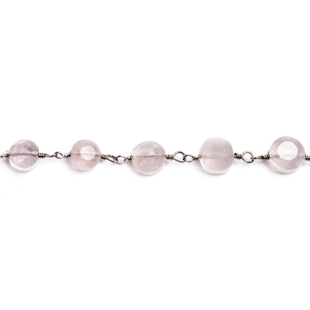 6mm Rose Quartz faceted coin Black Gold plated Chain by the foot 23 pieces