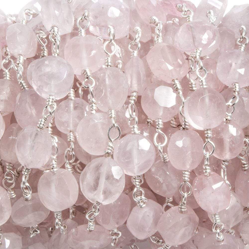 6mm Rose Quartz faceted coin Silver plated Chain by the foot 23 pieces