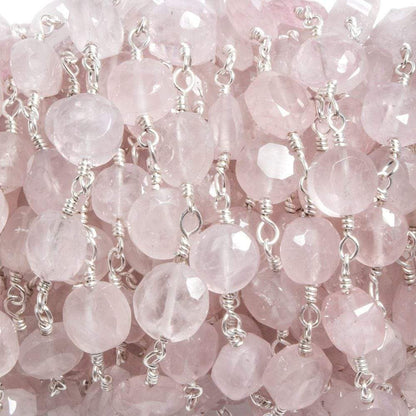 6mm Rose Quartz faceted coin Silver plated Chain by the foot 23 pieces