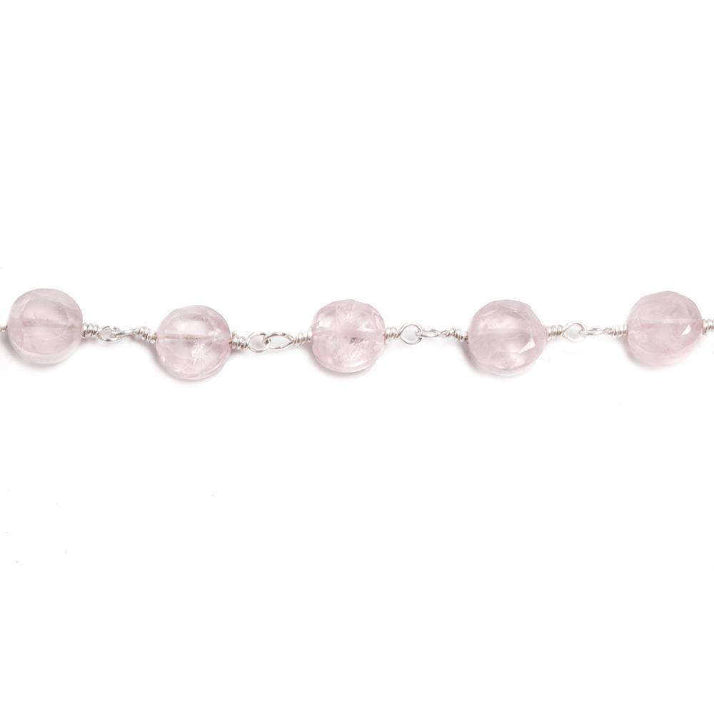 6mm Rose Quartz faceted coin Silver plated Chain by the foot 23 pieces