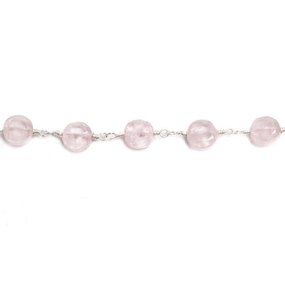 6mm Rose Quartz faceted coin Silver plated Chain by the foot 23 pieces