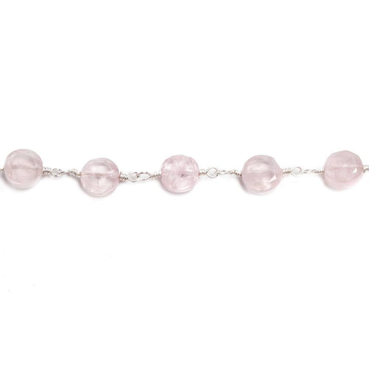 6mm Rose Quartz faceted coin Silver plated Chain by the foot 23 pieces