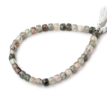 6mm Sagenitic Quartz faceted cube beads 8 inch 36 pieces